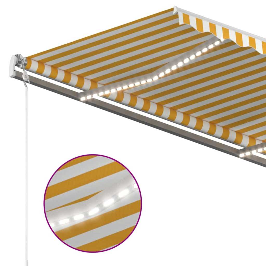 markise m. LED + vindsensor 400x300 cm automatisk gul og hvid