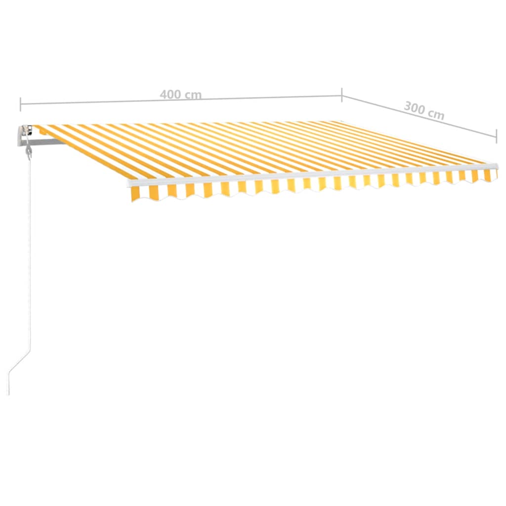 markise m. LED + vindsensor 400x300 cm automatisk gul og hvid