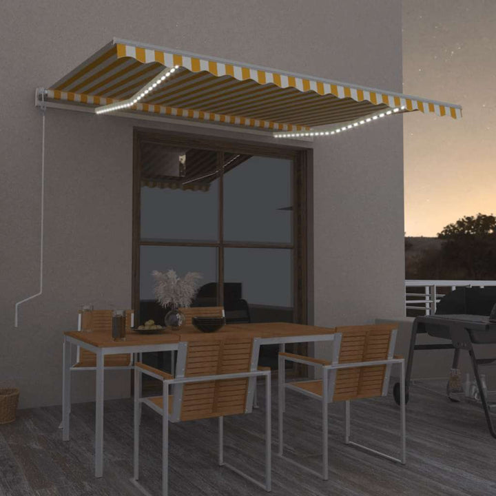 markise m. LED + vindsensor 400x300 cm automatisk gul og hvid