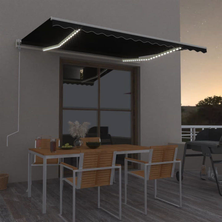 markise m. LED + vindsensor 400x300 cm automatisk antracitgrå