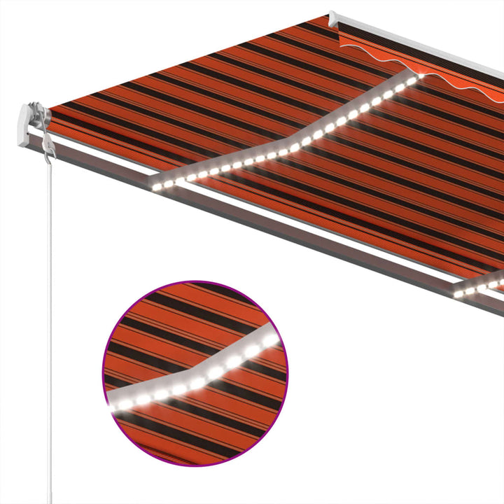 markise m. LED + vindsensor 400x300 cm automatisk orange/brun