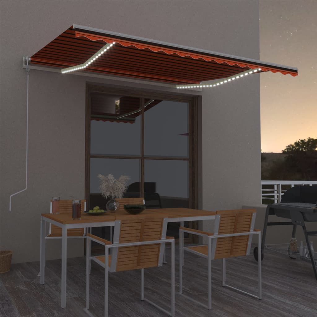 markise m. LED + vindsensor 400x300 cm automatisk orange/brun