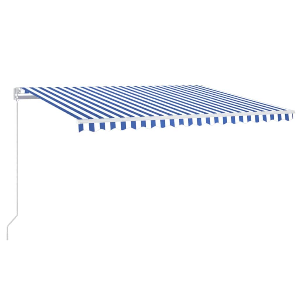 markise m. LED + vindsensor 450x300 cm automatisk blå og hvid