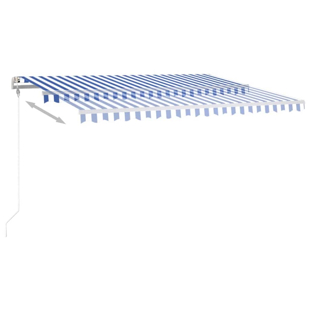 markise m. LED + vindsensor 450x300 cm automatisk blå og hvid