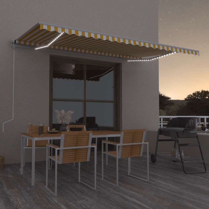 markise m. LED + vindsensor 500x300 cm automatisk gul og hvid