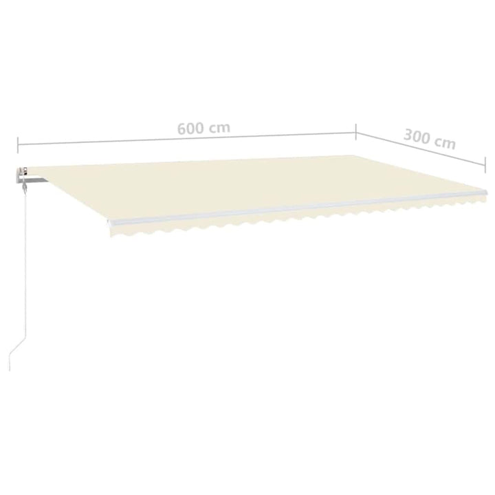 markise m. LED + vindsensor 600x300 cm automatisk cremefarvet