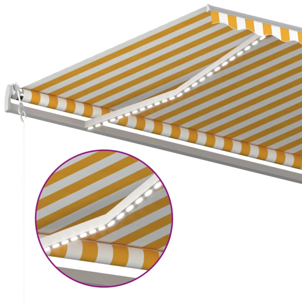 markise m. LED + vindsensor 600x300 cm automatisk gul/hvid