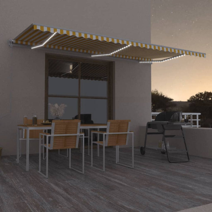markise m. LED + vindsensor 600x300 cm automatisk gul/hvid