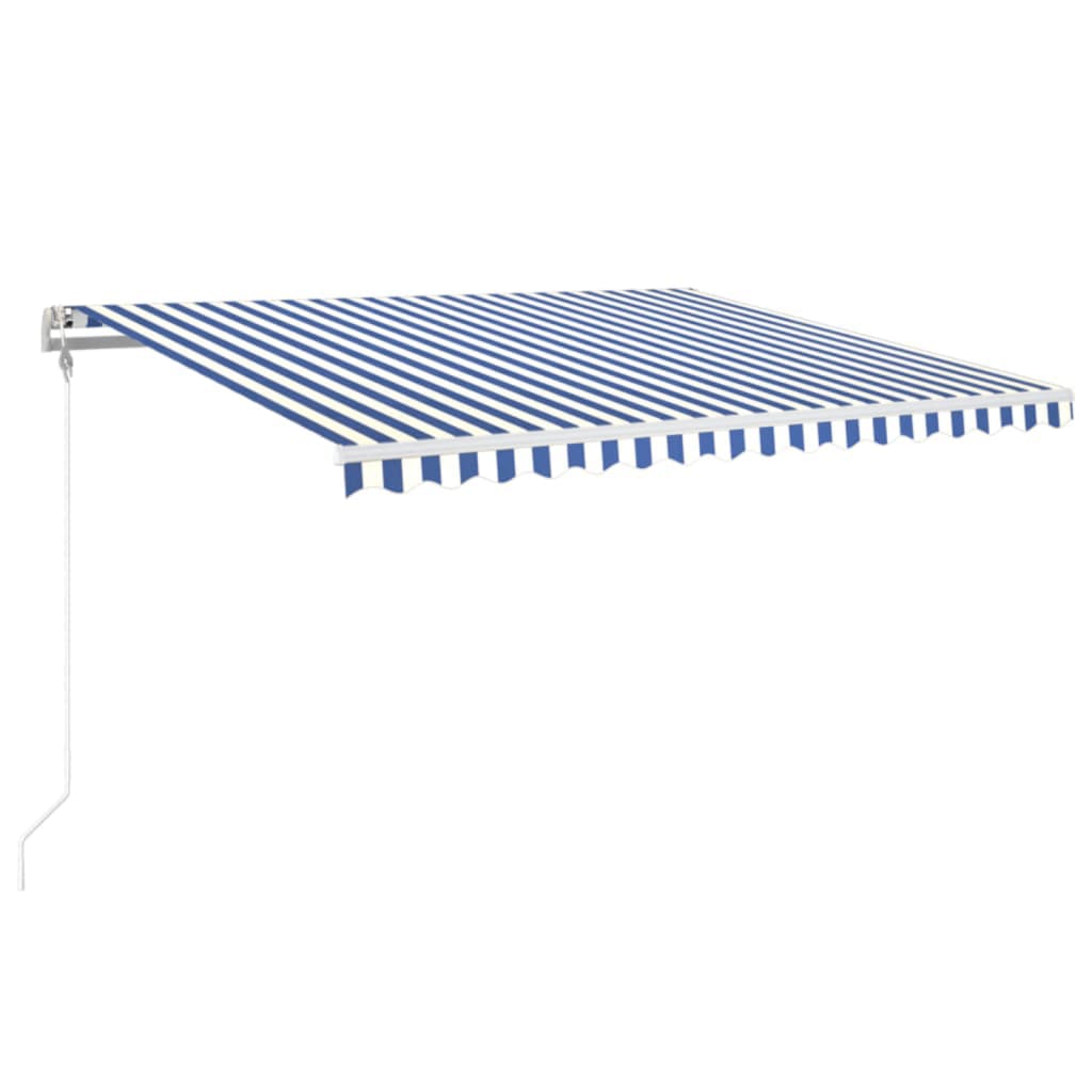 markise 450x350 cm automatisk betjening blå og hvid