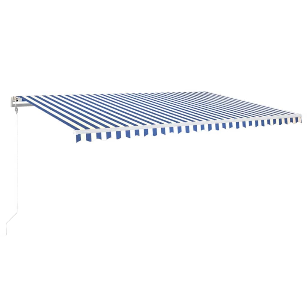 markise m. LED + vindsensor 500x350 cm automatisk blå og hvid