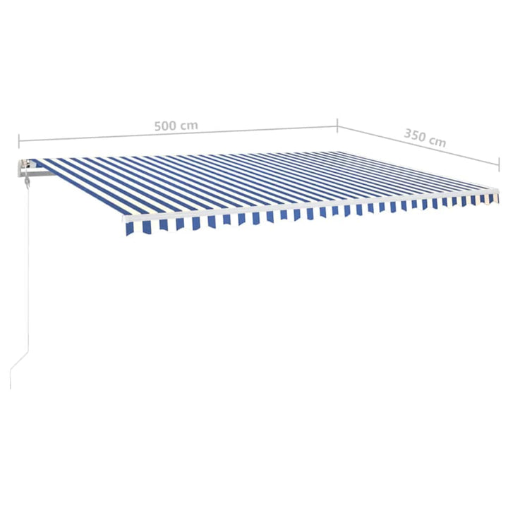 markise m. LED + vindsensor 500x350 cm automatisk blå og hvid