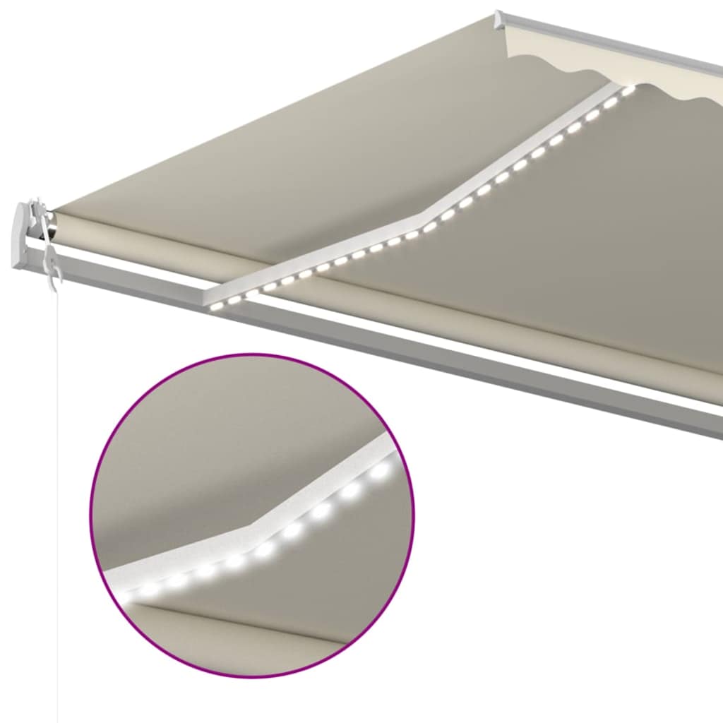 markise m. LED + vindsensor 500x350 cm automatisk cremefarvet
