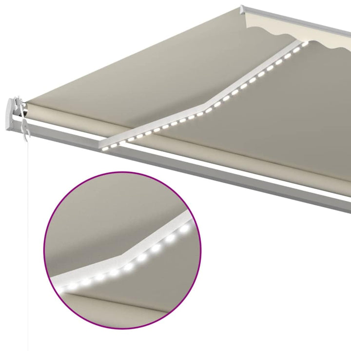 markise m. LED + vindsensor 500x350 cm automatisk cremefarvet