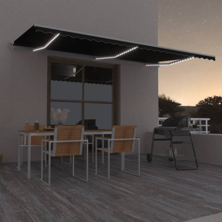markise m. LED + vindsensor 600x350 cm automatisk antracit