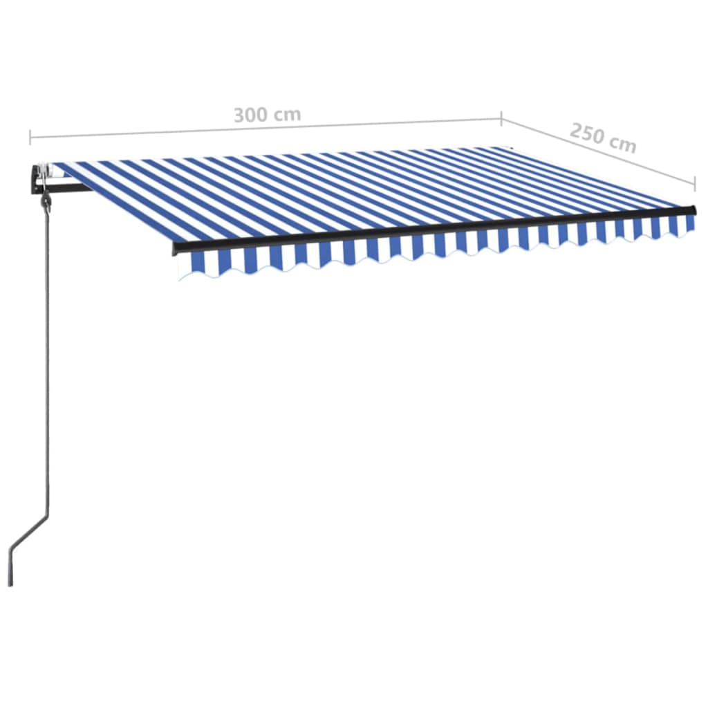 markise m. LED + vindsensor 300x250 cm automatisk blå og hvid