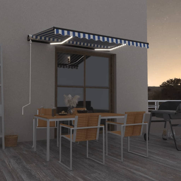 markise m. LED + vindsensor 300x250 cm automatisk blå og hvid