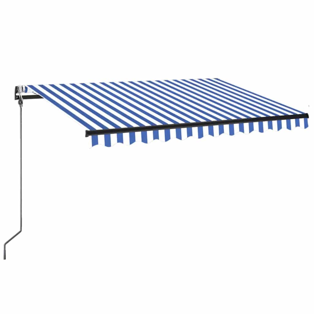 markise m. LED + vindsensor 350x250 cm automatisk blå og hvid
