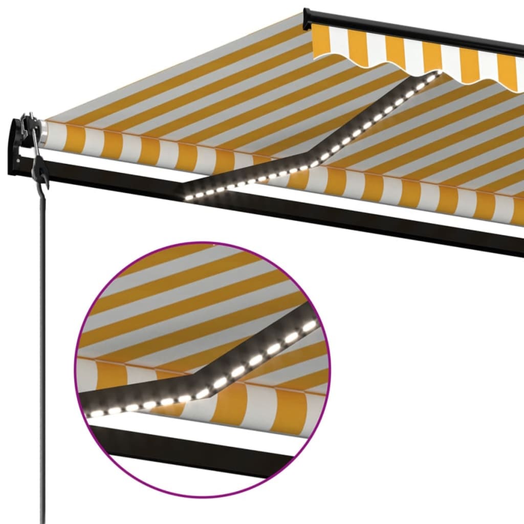 markise m. LED + vindsensor 350x250 cm automatisk gul og hvid