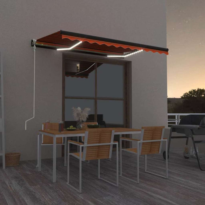 markise m. LED + vindsensor 350x250 cm automatisk orange/brun