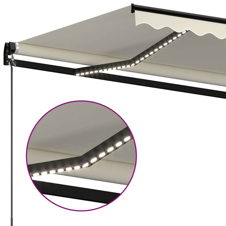 markise m. LED-lys 400x300 cm manuel betjening cremefarvet