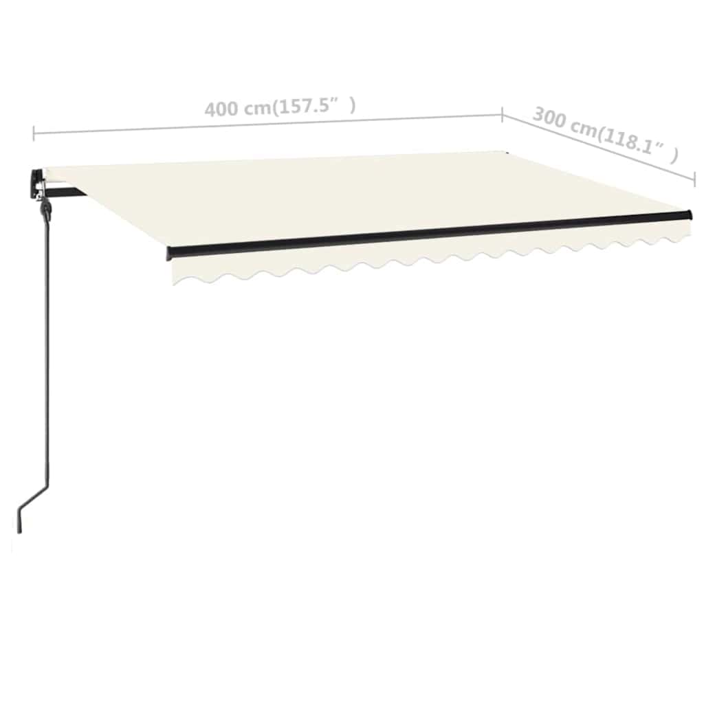 markise m. LED-lys 400x300 cm manuel betjening cremefarvet
