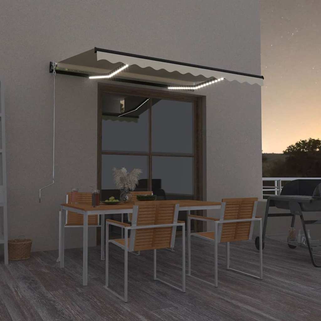 markise m. LED-lys 400x300 cm manuel betjening cremefarvet