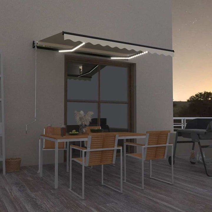 markise m. LED-lys 400x300 cm manuel betjening cremefarvet