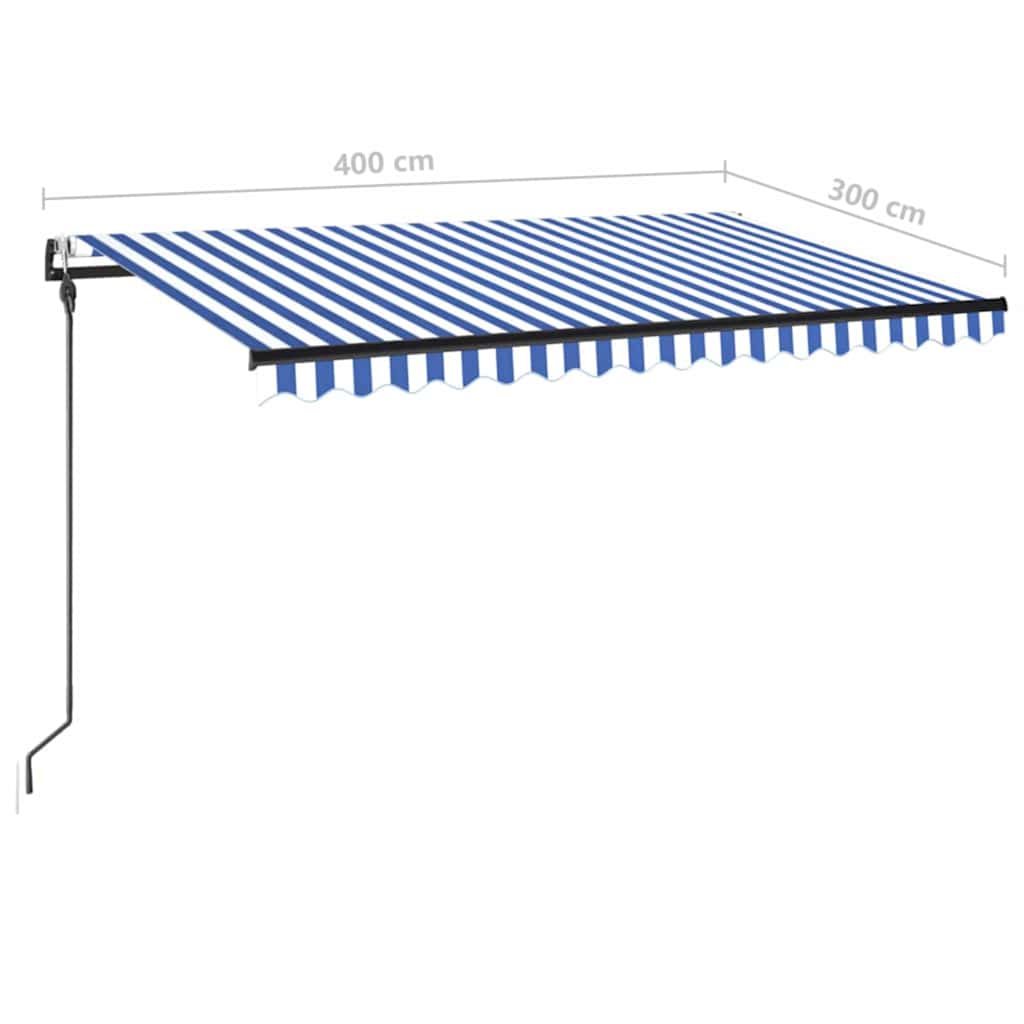 markise 400x300 cm automatisk betjening blå og hvid
