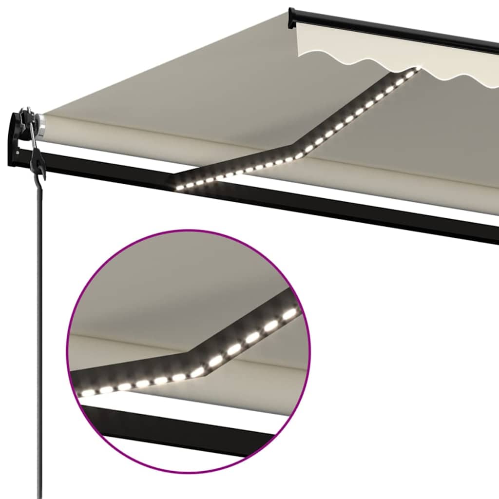 markise m. LED + vindsensor 400x300 cm automatisk cremefarvet