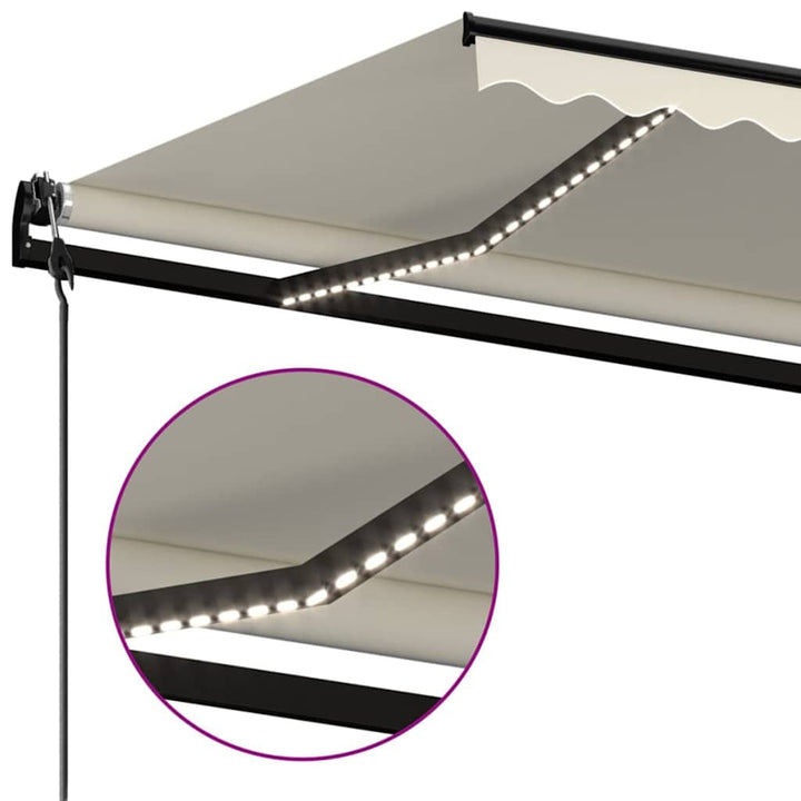 markise m. LED + vindsensor 400x300 cm automatisk cremefarvet