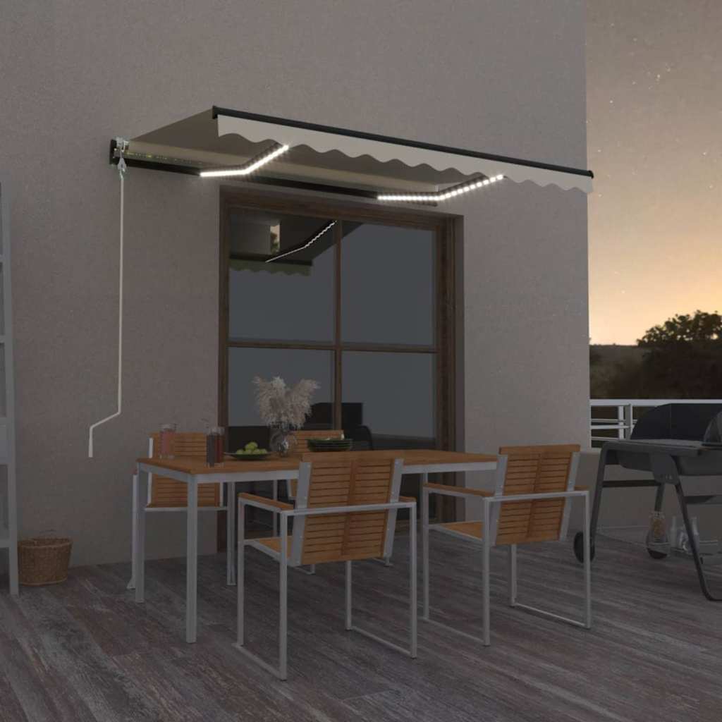 markise m. LED + vindsensor 400x300 cm automatisk cremefarvet