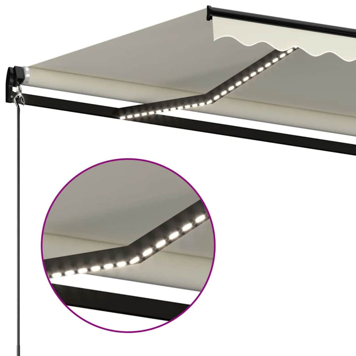 markise m. LED-lys 450x300 cm manuel betjening cremefarvet