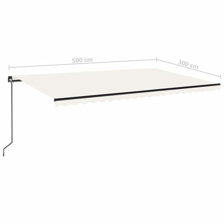 markise m. LED-lys 500x300 cm manuel betjening cremefarvet