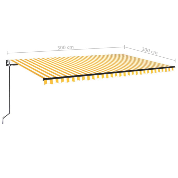markise 500x300 cm automatisk betjening gul og hvid