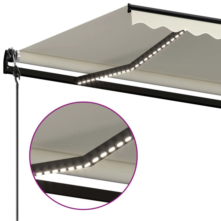 markise m. LED + vindsensor 500x300 cm automatisk cremefarvet