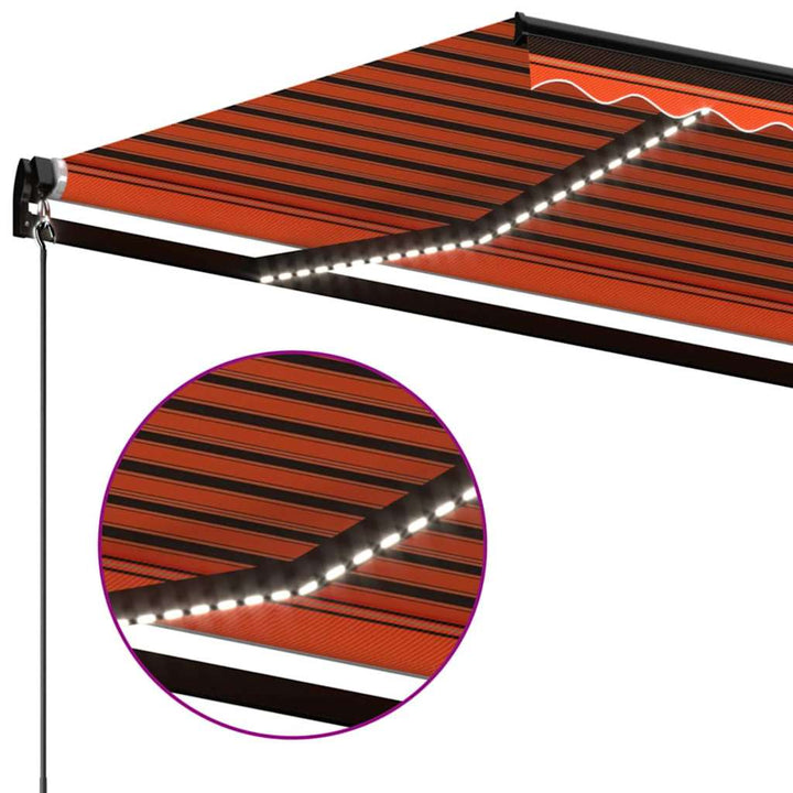 markise m. LED-lys 600x300 cm manuel betjening orange og brun