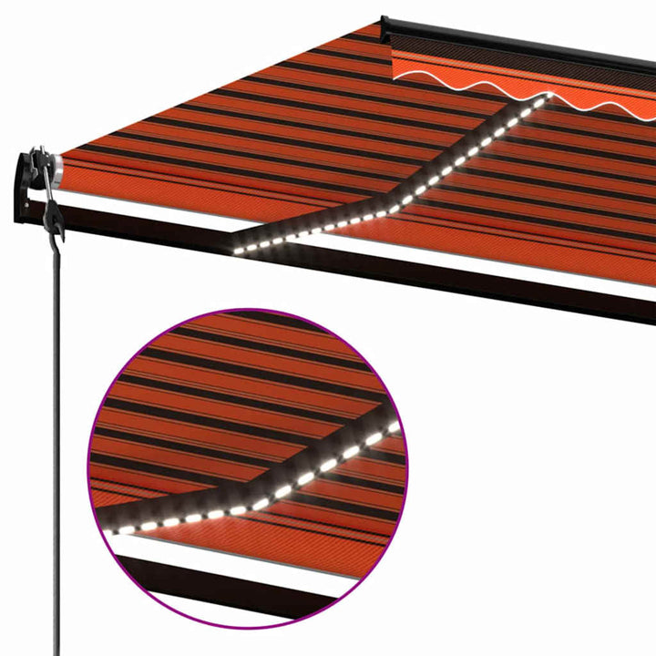markise m. LED + vindsensor 600x300 cm automatisk orange/brun
