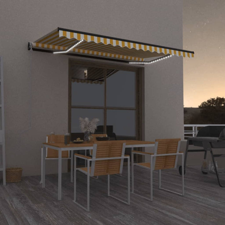 markise m. LED + vindsensor 400x350 cm automatisk gul/hvid