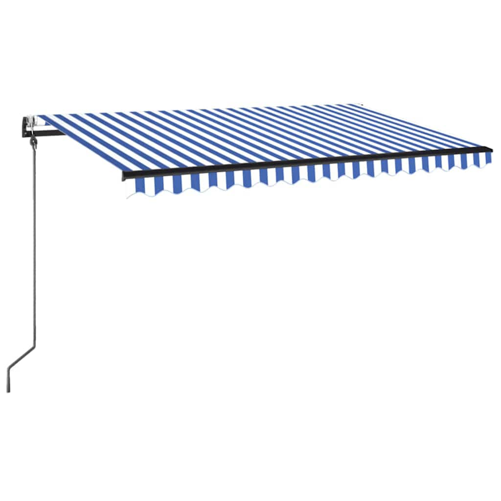 markise 450x350 cm automatisk betjening blå og hvid
