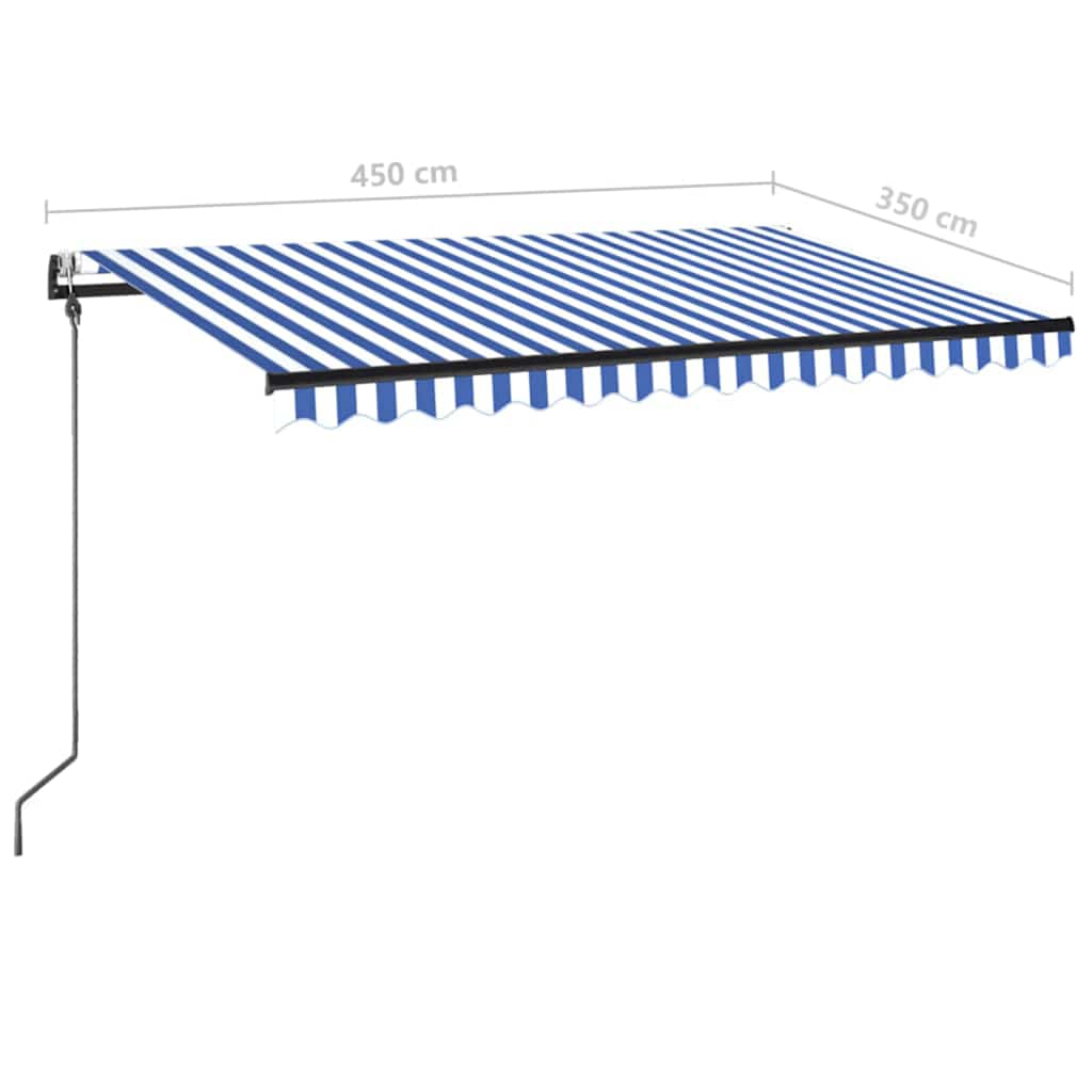 markise 450x350 cm automatisk betjening blå og hvid