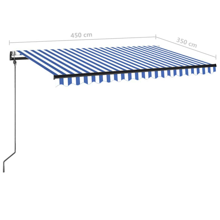 markise 450x350 cm automatisk betjening blå og hvid