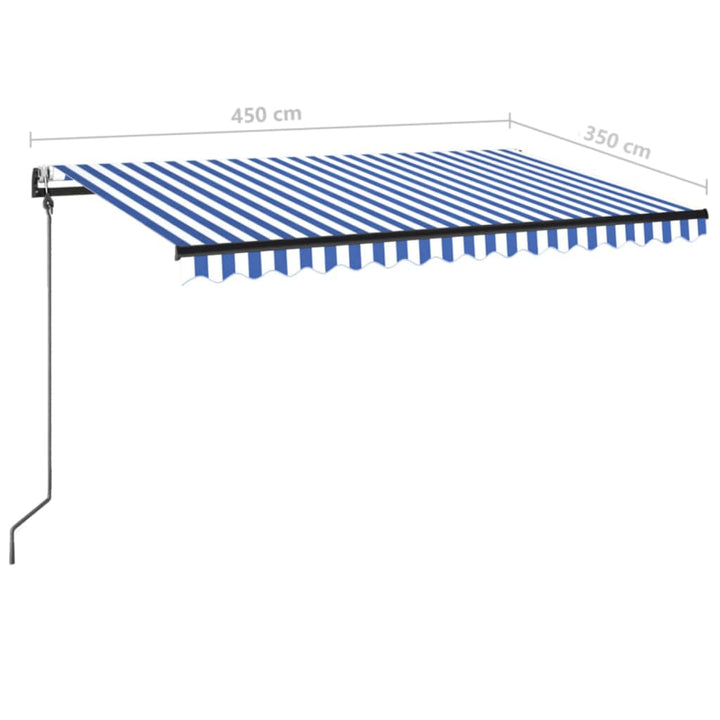 markise m. LED + vindsensor 450x350 cm automatisk blå og hvid