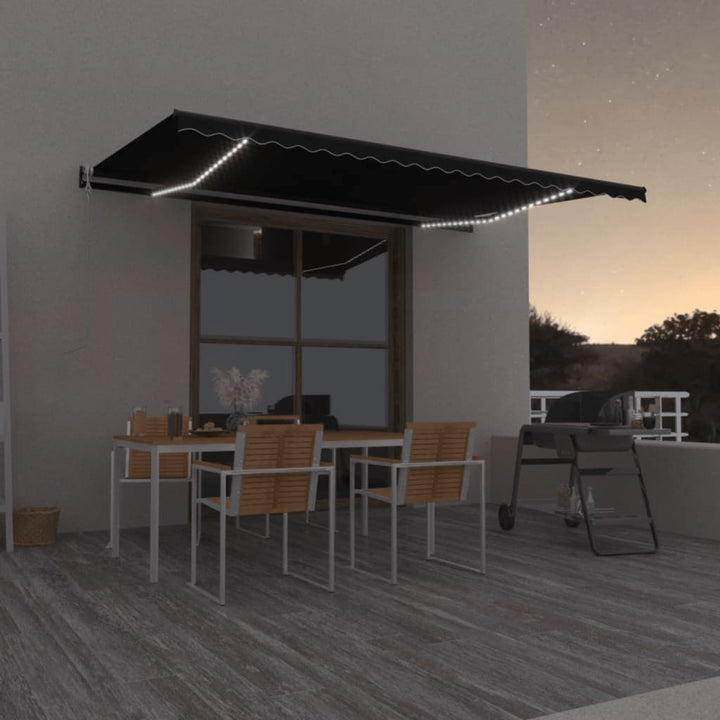 markise m. LED + vindsensor 500x350 cm automatisk antracitgrå