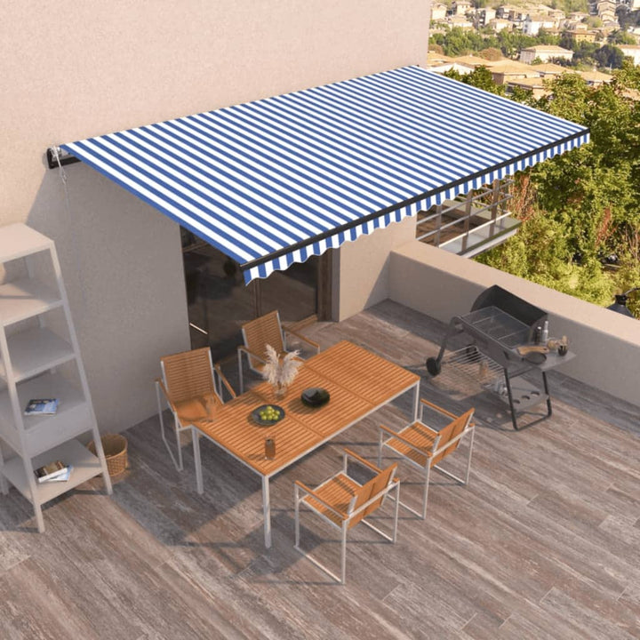 markise 600x350 cm automatisk betjening blå og hvid