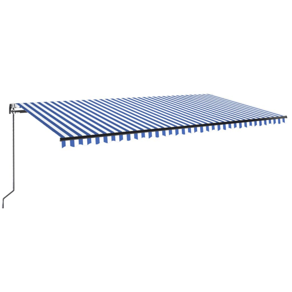 markise m. LED + vindsensor 600x350 cm automatisk blå og hvid