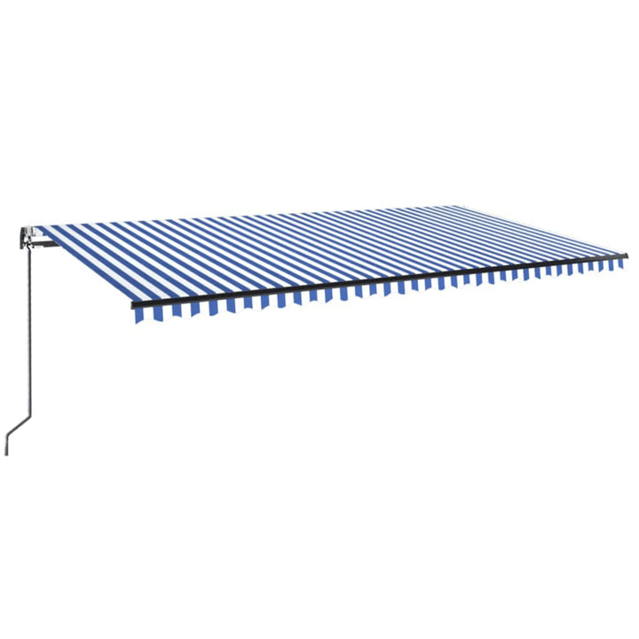 markise m. LED + vindsensor 600x350 cm automatisk blå og hvid