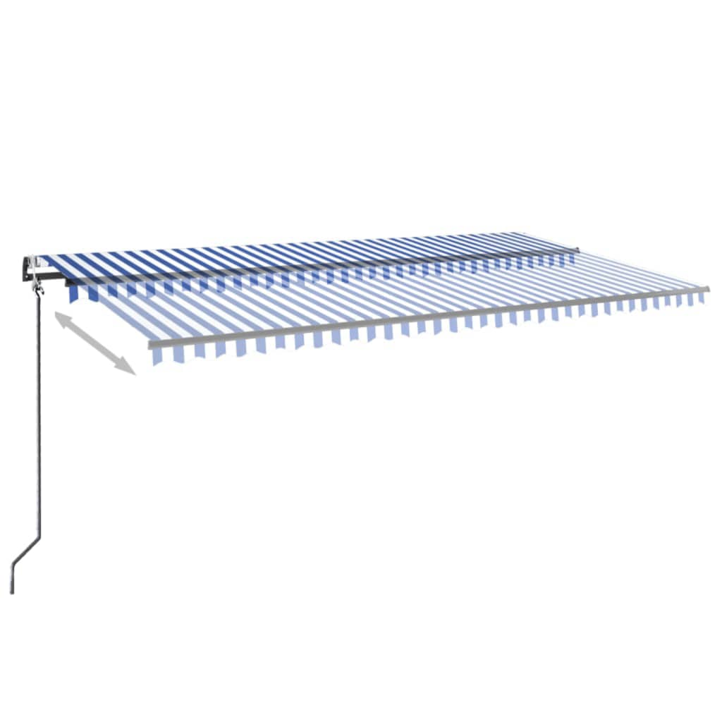 markise m. LED + vindsensor 600x350 cm automatisk blå og hvid