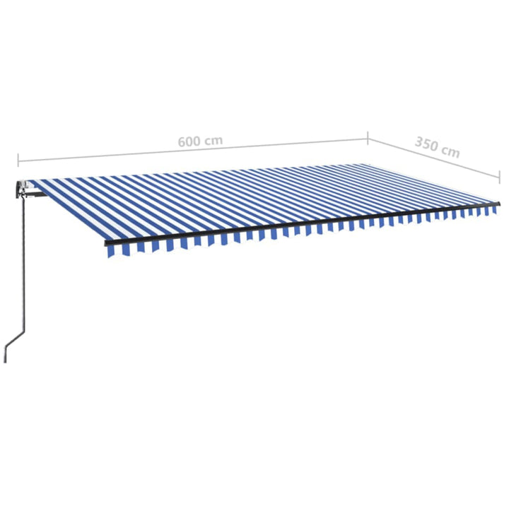 markise m. LED + vindsensor 600x350 cm automatisk blå og hvid