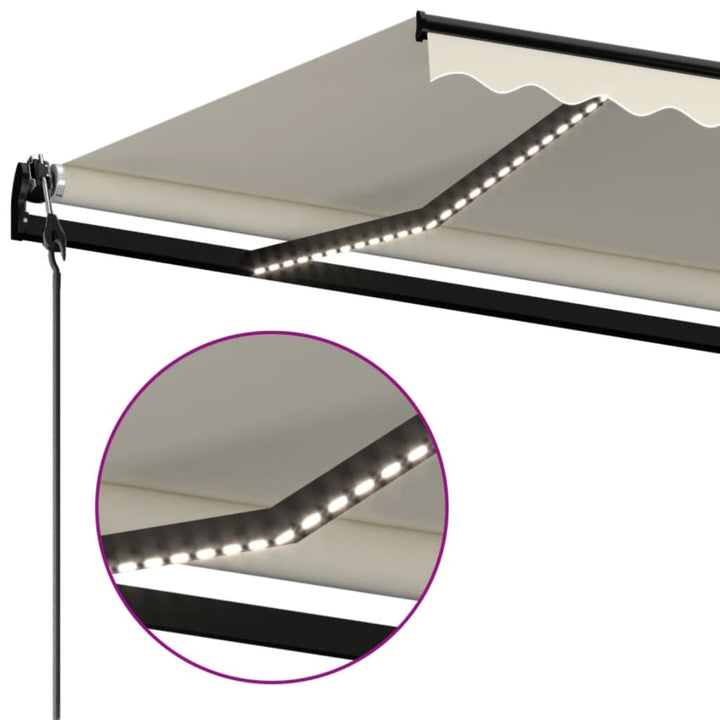 markise m. LED + vindsensor 600x350 cm automatisk cremefarvet