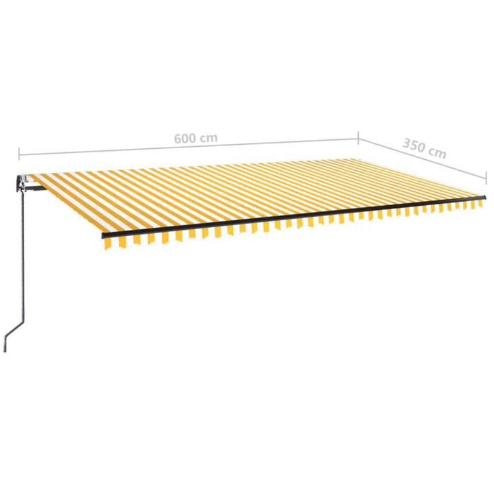 markise m. LED + vindsensor 600x350 cm automatisk gul og hvid
